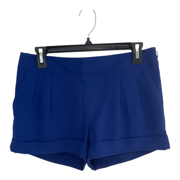 Express Pants - Express Royal Blue Pleated Cuffed Dress Shorts Women Size 2 Side Zip Pocketed